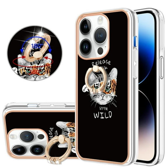 TECH CIRCLE For iPhone 14 Pro Case with Stand,360 Rotatable Shiny Ring Holder Kickstand Soft TPU Girls Women Case Shockproof Protective Phone Case for Apple iPhone 14 Pro 6.1" 2022,Cat