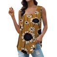 thumbnail image 1 of Gibobby Camiseta sin mangas con cuello cuadrado para mujer, informal, sin mangas, con dobladillo curvo plisado(Amarillo,G), 1 of 4