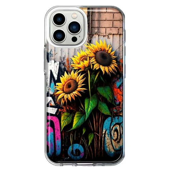 MUNDAZE Apple iPhone 12 Pro Max Shockproof Clear Hybrid Protective Phone Case Sunflowers Graffiti Painting Art Cover