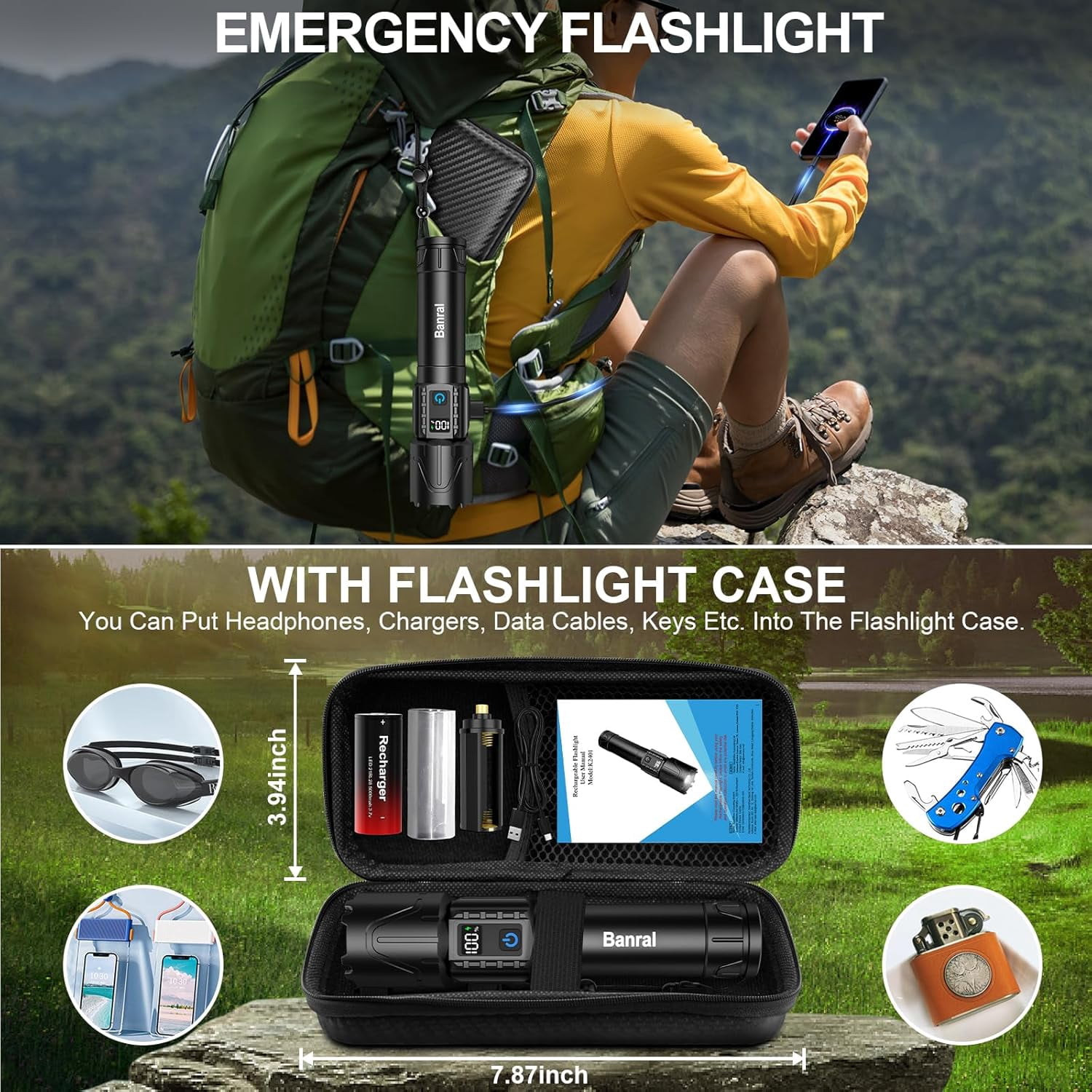 Rechargeable Flashlights High Lumens - Super Bright LED Flash Light, Powerful Waterproof Handheld USB C Flashlight for Camping,Emergencies,Home,5 Modes,Zoomable (2, Black)