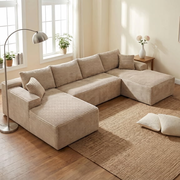 Compressed Boneless Sofa Set with Chaise Lounge, Upholstered Corduroy Couch for 5-6, U-Shaped Modular Sectional Sofa