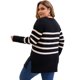 thumbnail image 4 of Suéter de mujer de talla grande Agnes Orinda, de rayas, con cuello redondo, manga larga, aberturas laterales, tejido acogedor, suéter casual, 1X negro, 4 of 5