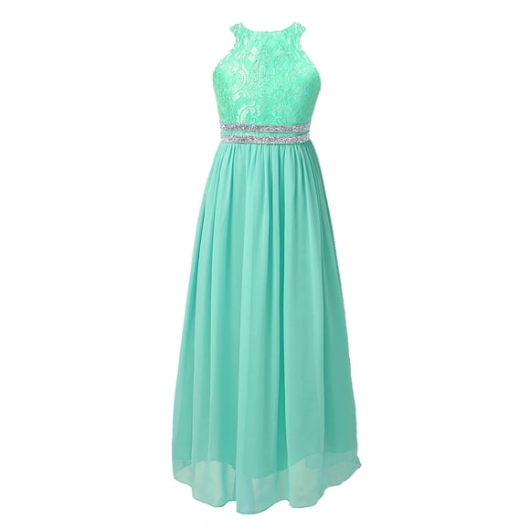 Kaerm Girls Halter Floral Lace Sleeveless Chiffon Junior Bridesmaid Dress Long Flower Dress Wedding Party Pageant Dress Mint Green 16