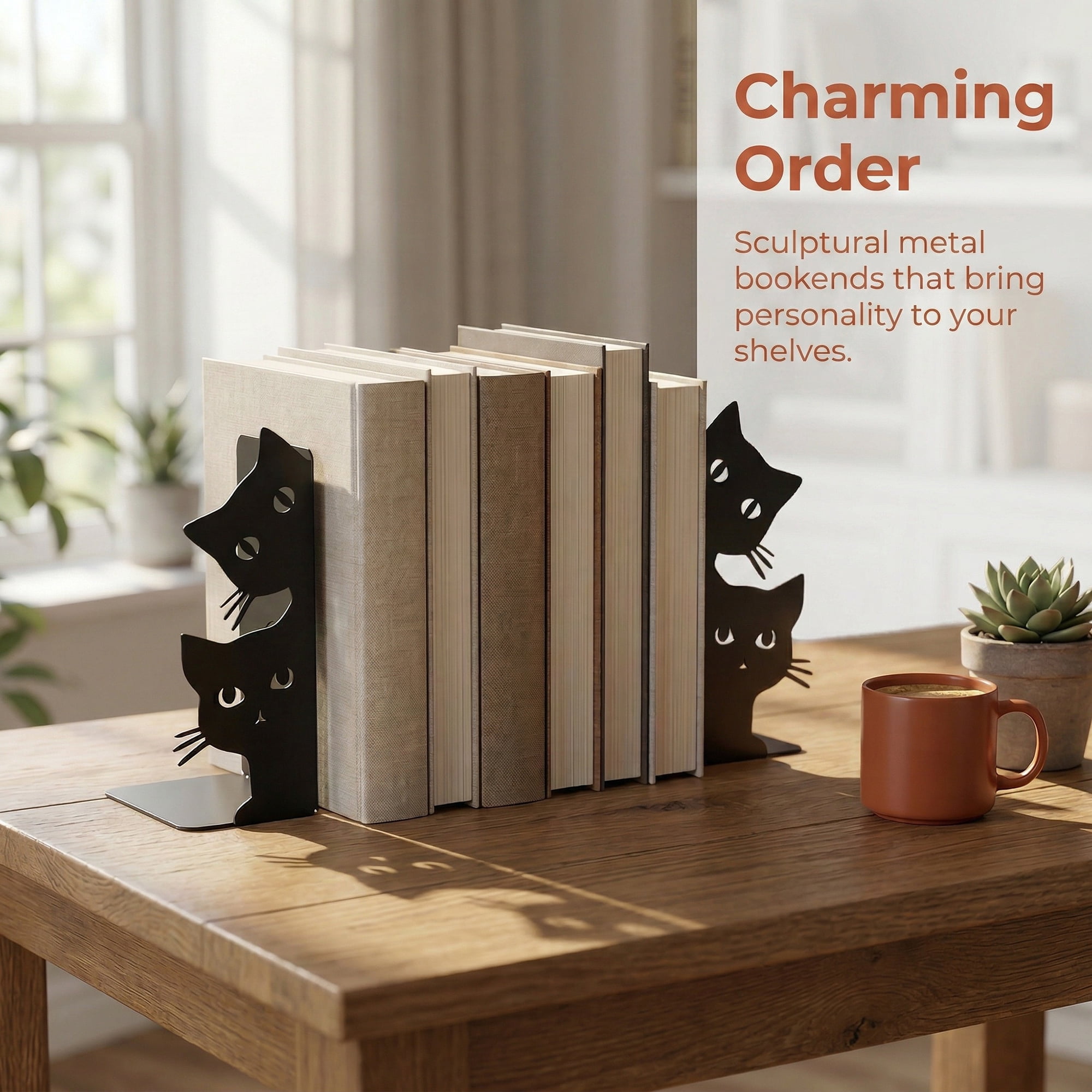 Unique Bargains 2Pcs Decorative Cartoon Metal Bookends Black 6.2*3.1*10.2inch