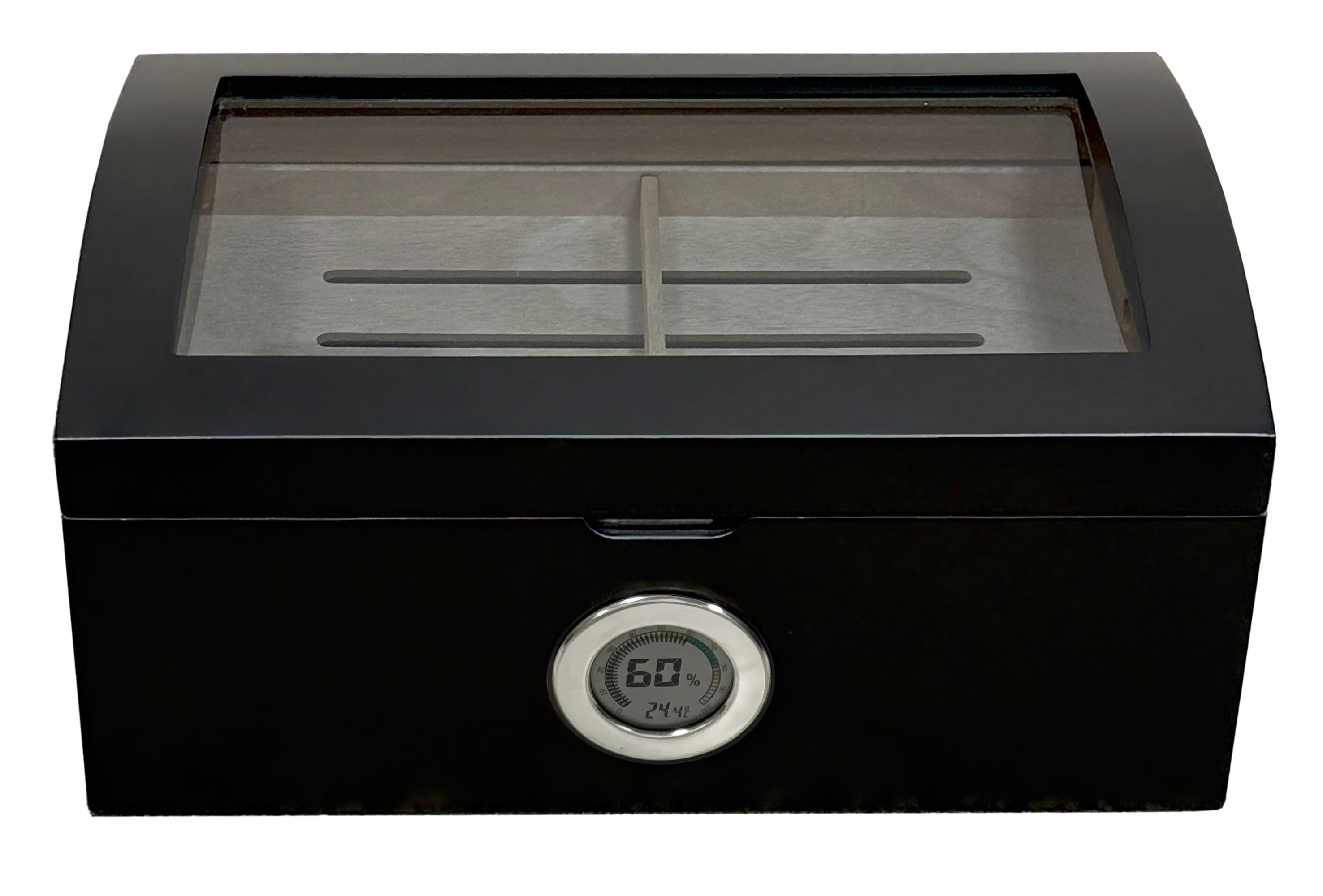 Portofino Dome Style Tinted Glass Cigar Humidor - Smooth Matte Black Finish - Capacity: 120
