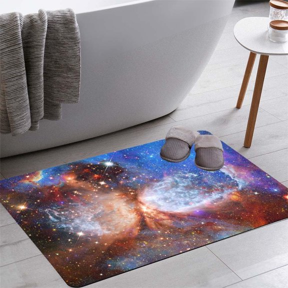 Nebula Galaxies in Space Elements of Bath Rugs 16x24 Inch Non Slip Bath Mat Quick Dry Absorbent Thin Bath Rug Fit Under Door Washable Bath Floor Rugs for Bathroom Bathtub Shower Sink,Multi 3