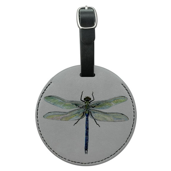 Dragonfly Round Leather Luggage ID Tag Suitcase Carry-On
