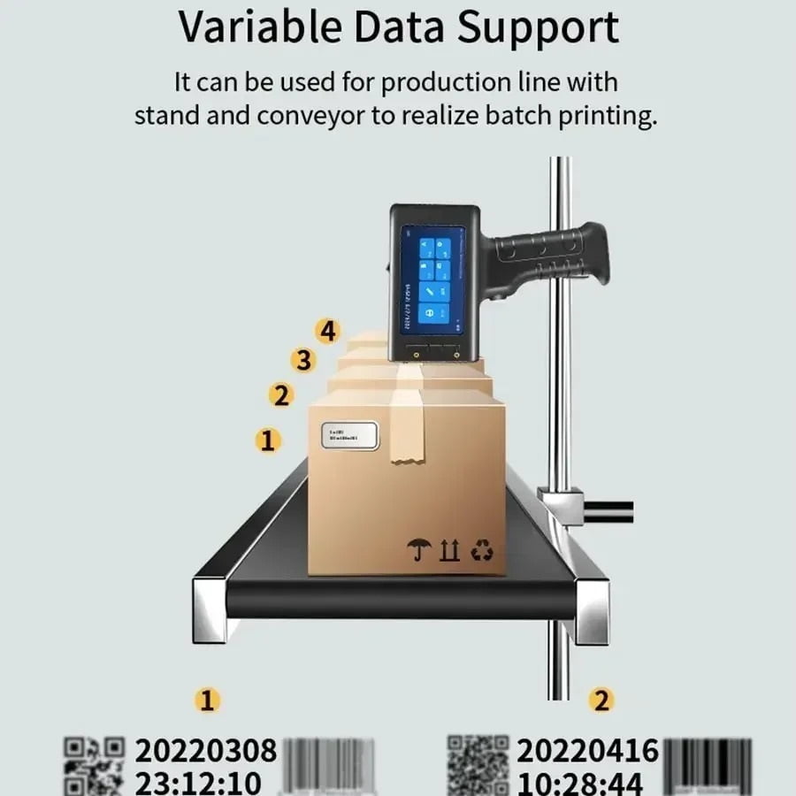 12.7mm Portable Handheld Inkjet Printer For Batch Number Barcode QR Code Textile Hand Printer Label Coding Machine ,Fast-Drying Ink with Crisp Output