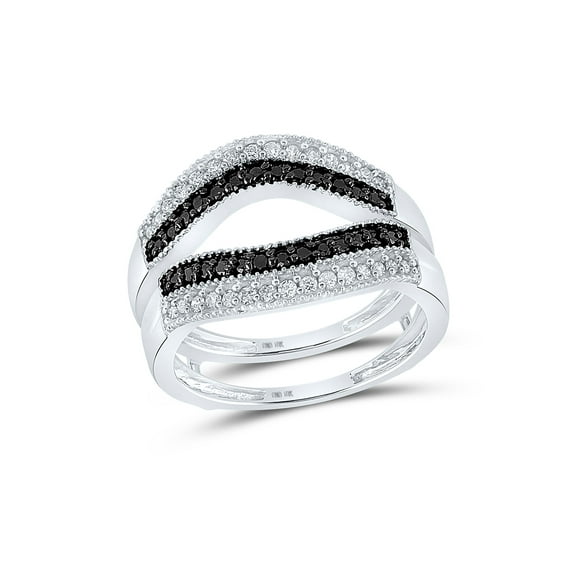 10kt White Gold Womens Round Black Color Enhanced Diamond Wrap Ring Guard Enhancer 1/2 Cttw