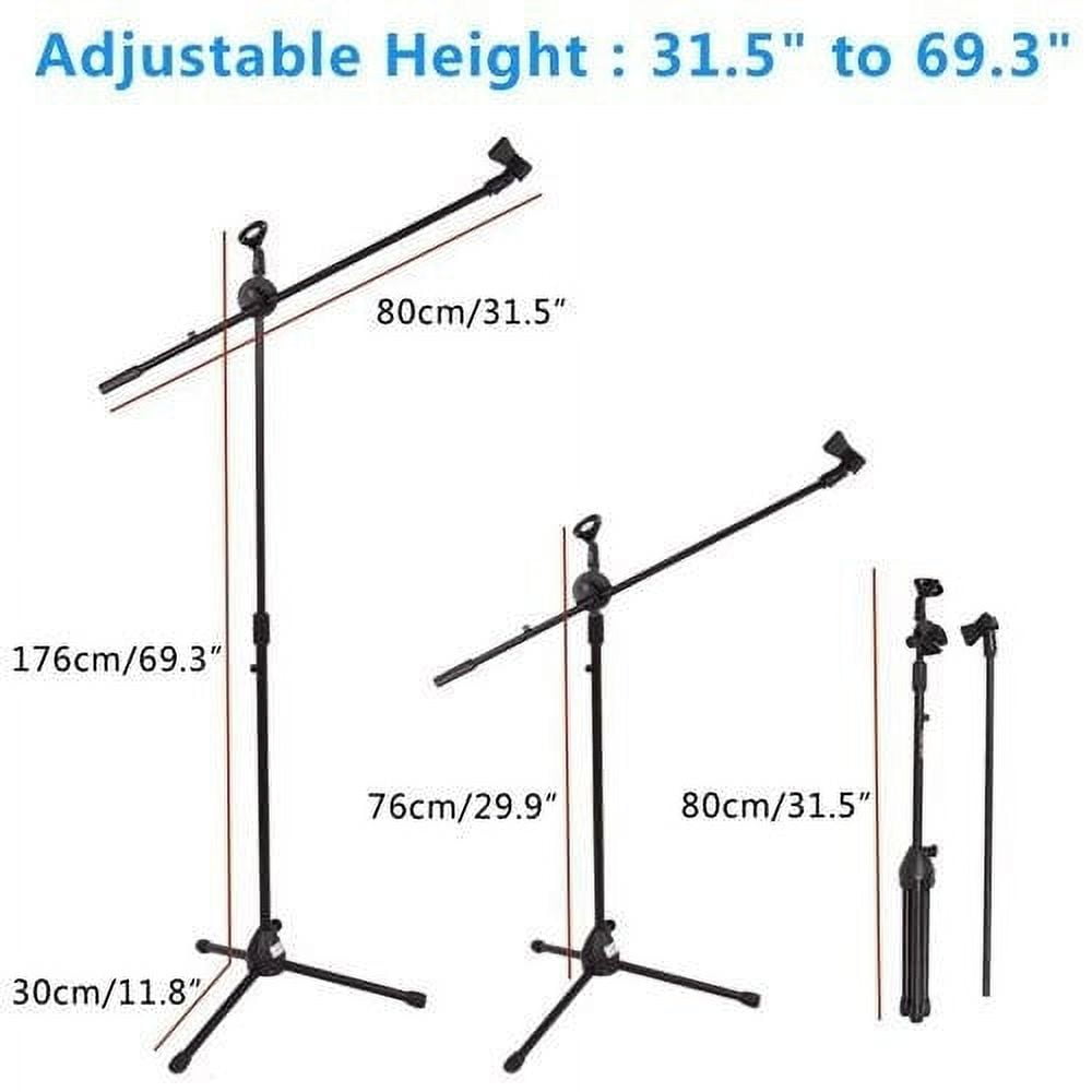 MR DJ MS500 Heavy Duty Telescoping Microphone Mic Boom Stand, Tripod Cast Base