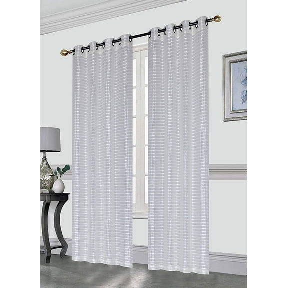 Gianna Pleated Jacquard 52X84 Inch Decorative Shining Elegant Lurex Window Curtain Panel with 8 Grommets, Single Panel for Living Room Bedroom Wide Window Door, Beige