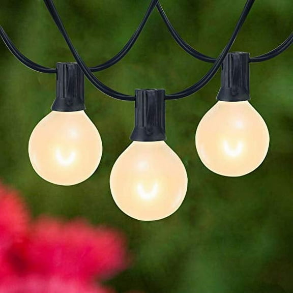 25Ft G40 Outdoor Frosted String Lights with 25 Globe G40 Frosted Bulbs(Plus 2 Spare Bulbs) IP44 Waterproof,Connectable String Lights for Party Patio Indoor Outdoor Decor,5W E12 Socket Base, Black Wire