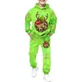 thumbnail image 2 of YMNXA Big Kids Boys Christmas Outfits Two Piece Long Sleeve Reindeer Print Hoodies And Jogger Pants Stylish Soft Sets For Daily Wear Green 4-5 Years, 2 of 7