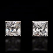 WJD EXCLUSIVES 2.50Ct Princess Cut Created Diamond 14K White Gold Screwback Stud Earrings 6mm