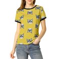thumbnail image 1 of INSPIRE CHIC Women's Short Sleeve Contrast Cartoon Cat Pet Print Tee Ringer T-shirt Tops, 1 of 4
