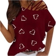 thumbnail image 1 of Camiseta sin tirantes con estampado de amor de manga corta y cuello redondo de verano para mujer Blusas Pompotops  hfajkhk129654, 1 of 1