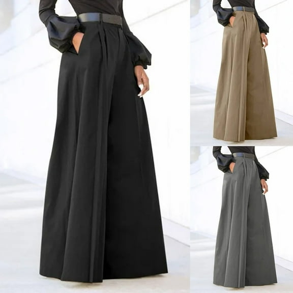 zaveiop High Waisted Palazzo Wide Leg Pants Women Dressy, Tall Plus Size formal Black High Waisted Wide Leg Dress Pants for Women (Khaki, S)