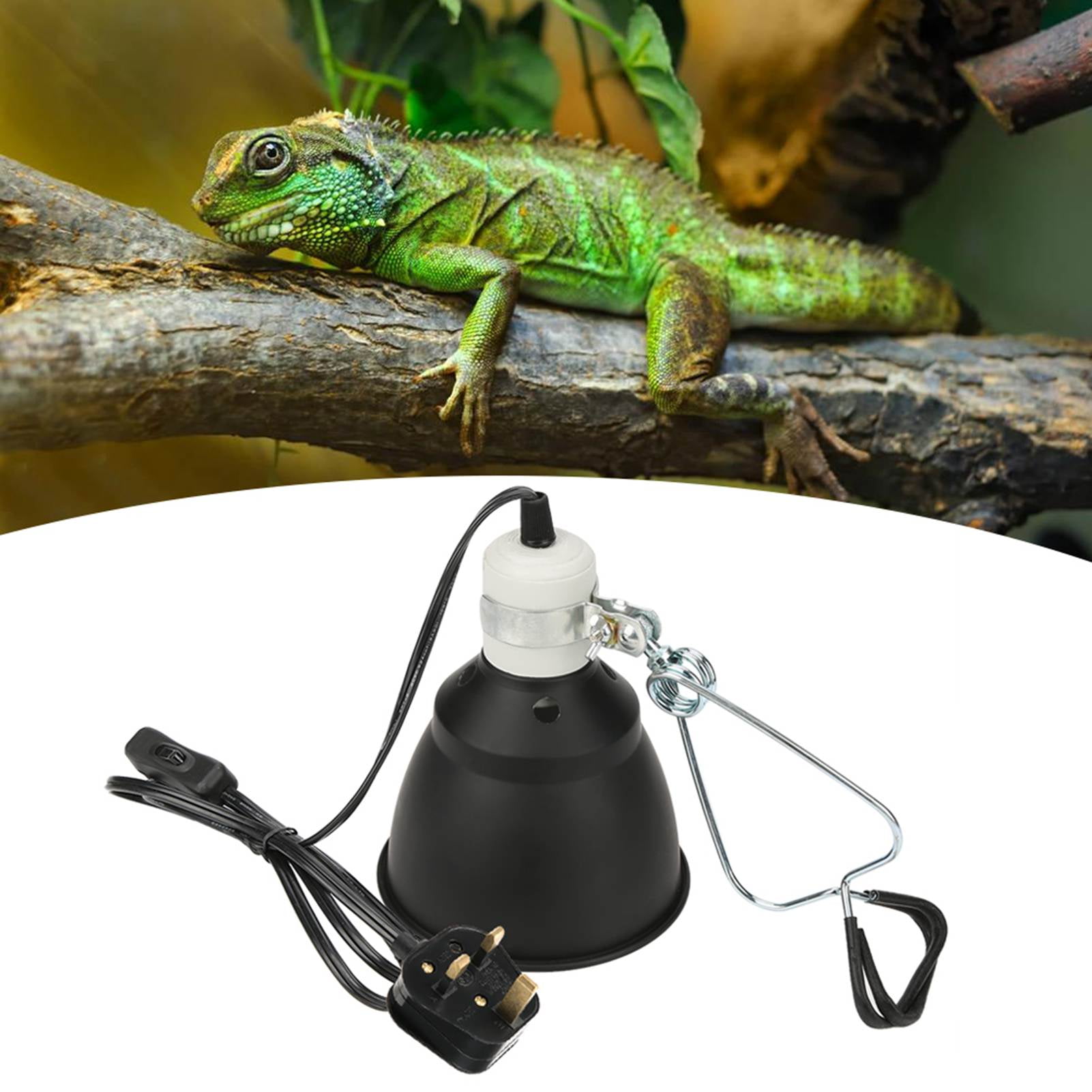 Suodoka Reptile Heat Lamp Holder 220V 300W Ceramic UV UVA UVB Basking Light Fixture for Turtles Tortoises Lizards Snakes Geckos Amphibians UK Plug Black