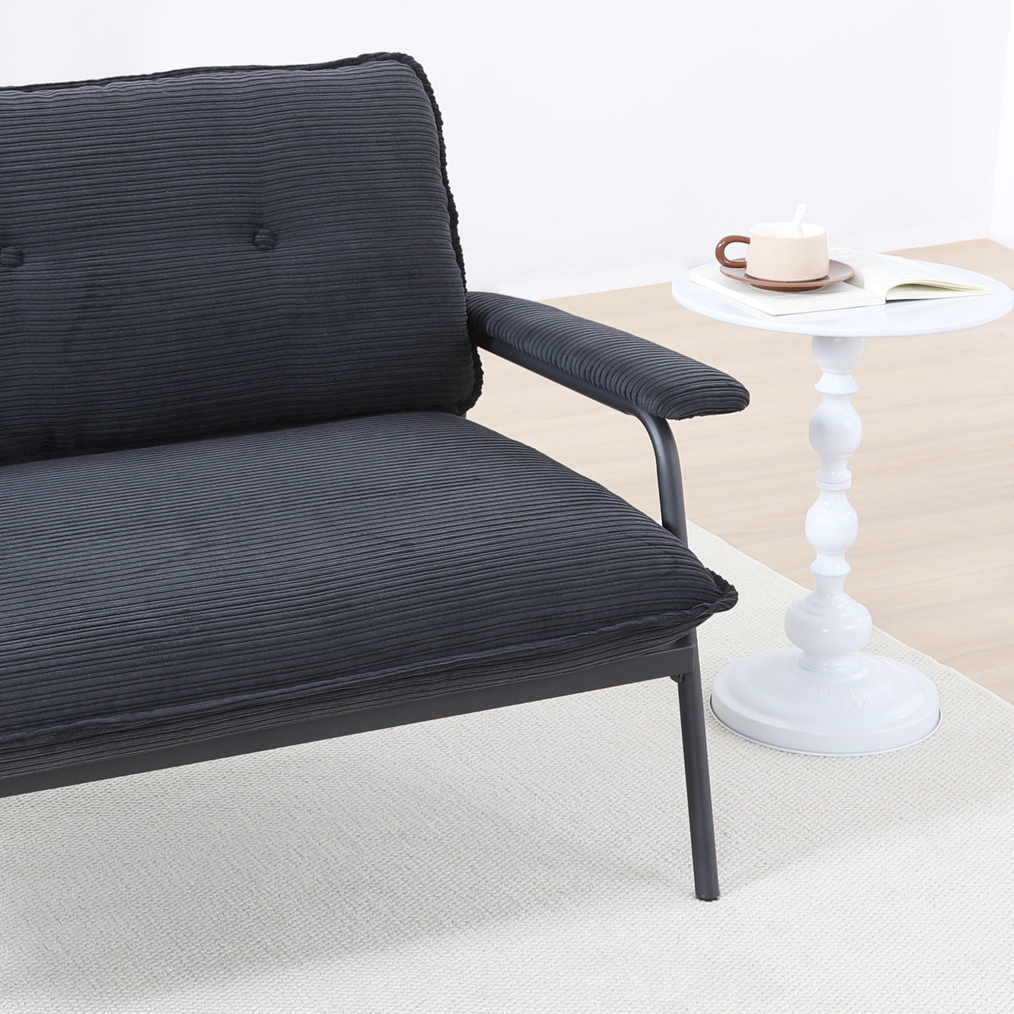 Gewnee 53'' Corduroy Loveseat Couch,Modern Soft Cushion Fabric Sofa with Metal Frame,2-Seater for Small Apartment.Black