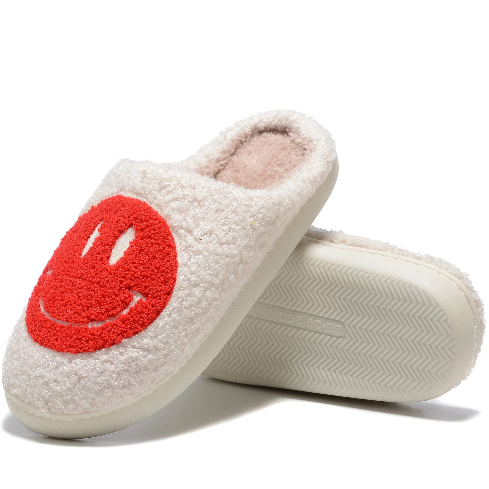 Retro Fuzzy Face Slippers for Women Men Retro Soft Fluffy Warm Home Non Slip couple Style casual Smiley Face Slippers Indoor Outdoor Anti Skid Warm