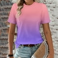 thumbnail image 5 of Pxiakgy Summer Tops for Women Short Sleeve Gradient Color Round Neck T Shirt Gradient Color Spring Short Sleeve Shirts Beach Vacation Clothes Fashion Plus Size Tshirts for Teen Girls 2025 Purple Xl, 5 of 5