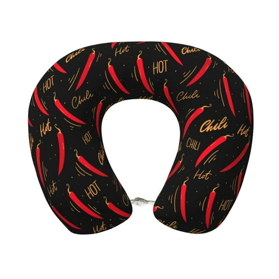 Xecao Hot Chili Print Memory Foam Cervical Neck Pillow Versatile U-Shaped Pillows for Home,Office,Camping,Travelling,Soft Washable Cover