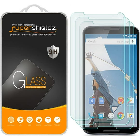 [3-Pack] Google Nexus 6 Tempered Glass Screen Protector, Supershieldz Anti-Scratch, Anti-Fingerprint, Bubble Free,