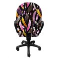 thumbnail image 3 of Feather Office Chair Slipcover, Various Bohemian Style Elements Illustration Fantasy Diamonds and Gems Motifs, Stretch Decorative Fabric Cover, Standard Size, Plum and Mustard, by Ambesonne, 3 of 5