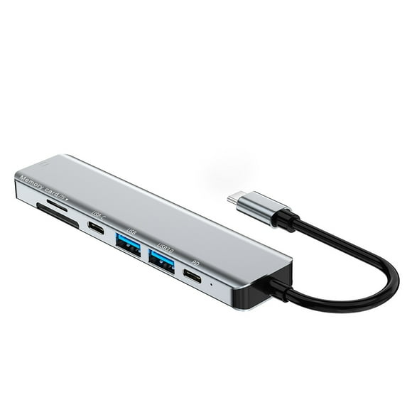 Portátil Tipo C HUB Estación de acoplamiento Teléfono móvil USB 5GBPS Adaptador 7-IN-1 4K Convertidor de video Lector de tarjetas de aluminio aluminio Scienceny EL005677-00B