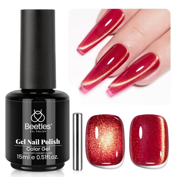 Beetles Red Cat Eye Gel Nail Polish, 15ML Cherry Red Glass Magnetic Cat Eye