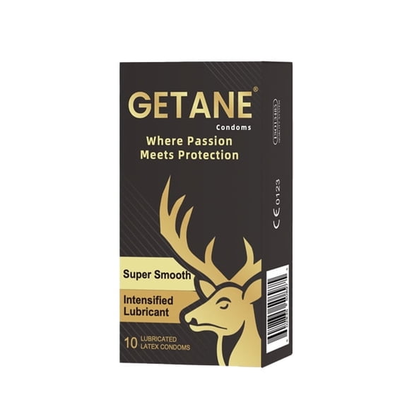 GETANE Super Smooth Lubricated Condoms, Comfortable and Intensified Lubricant Condoms for Men, Premium Natural Latex, 10 Count Pack