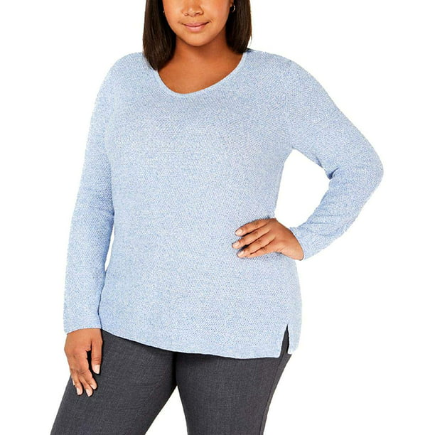 Karen Scott - Womens Sweater Heather Blue Plus Marled V-Neck Pullover ...