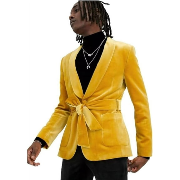 Men's Smoking Jackets Coat Yellow Velvet Smoking Christmas Dinner Party Wear Coat Blazers