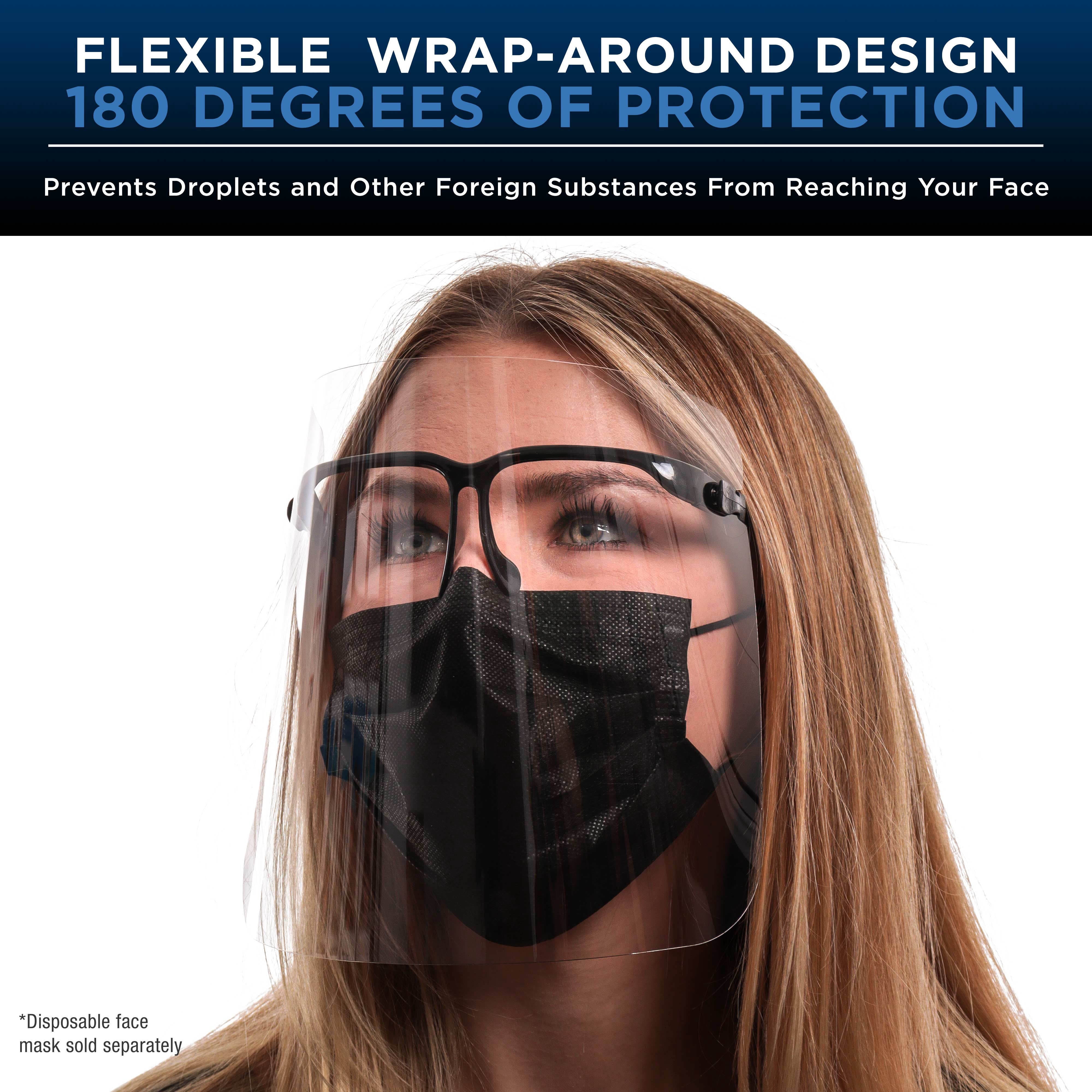 Salon World Safety Face Shields with Black Glasses Frames (20 Packs of 25) - Ultra Clear Protective Full Face Shields to Protect Eyes, Nose, Mouth - Anti-Fog PET Plastic, Goggles