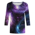 thumbnail image 4 of Olyvenn Women Shirts Dressy Casual 3/4 Length Sleeve Tops Plus Size Womens Shirt Tie Dye Print Basic Tees for Women Cotton Purple M, 4 of 5