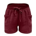 thumbnail image 4 of Comdrip Shorts Linen Women, Women's Fashion Casual High Waist Pants Straight Leg Sports Casual Loose Shorts Womens Cotton Shorts with Pockets Wine 2Xl, 4 of 5