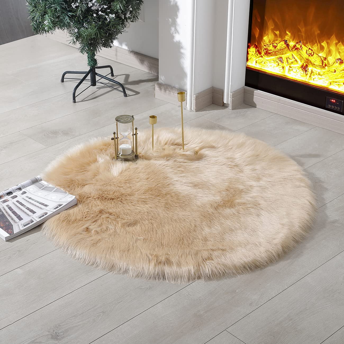 Round Rug Fur Luxuriously Soft Round Faux Sheepskin Fur Area Rug - Circular Shaggy ...
