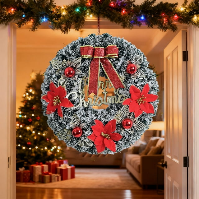 Adornos navideños, coronas navideñas artificiales, cintas decorativas, adornos para puertas, decoración de paredes, adornos para el hogar, ideales para Navidad. Corona de plástico.