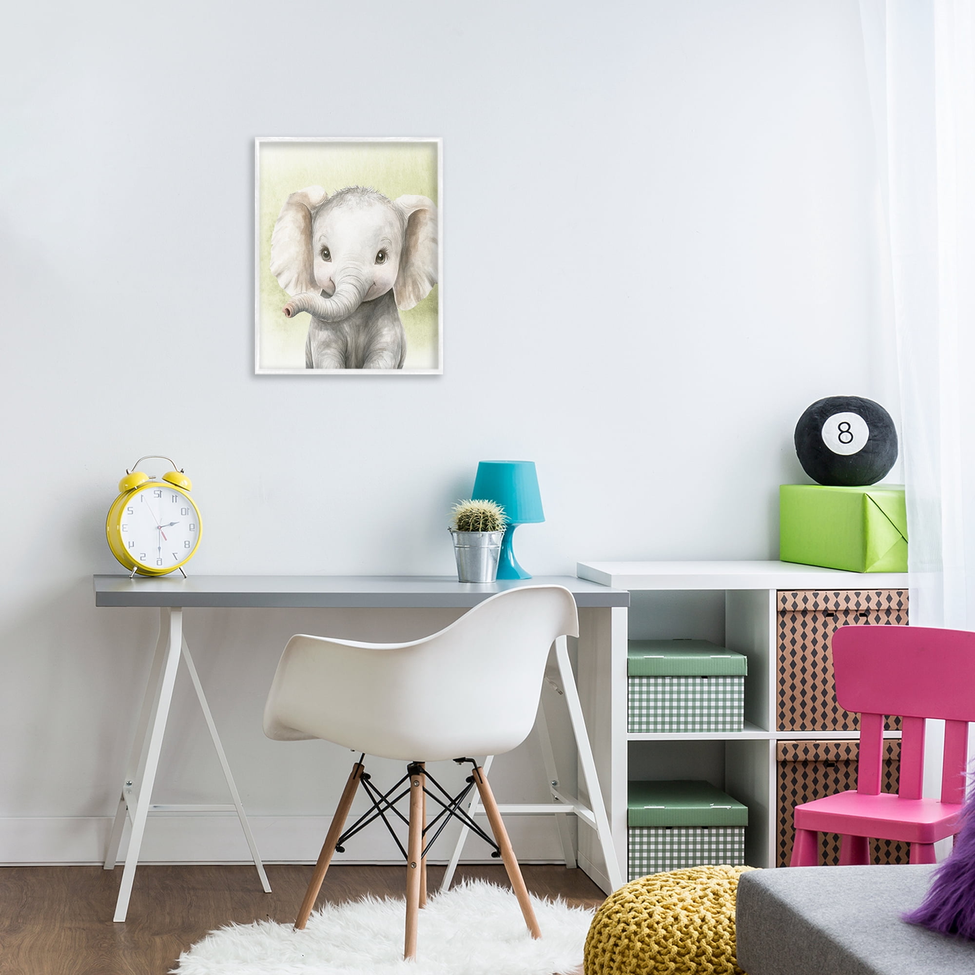Stupell Industries Jungle Friends Baby Elephant White Framed Giclee Art, design by Christine Simpson Art