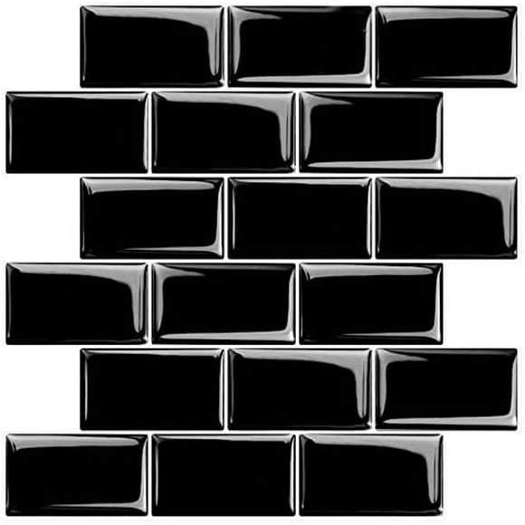 SHAR (10 tiles, thicker version) Black Peel and Stick backsplash, subway tiles, faux ceramic tiles