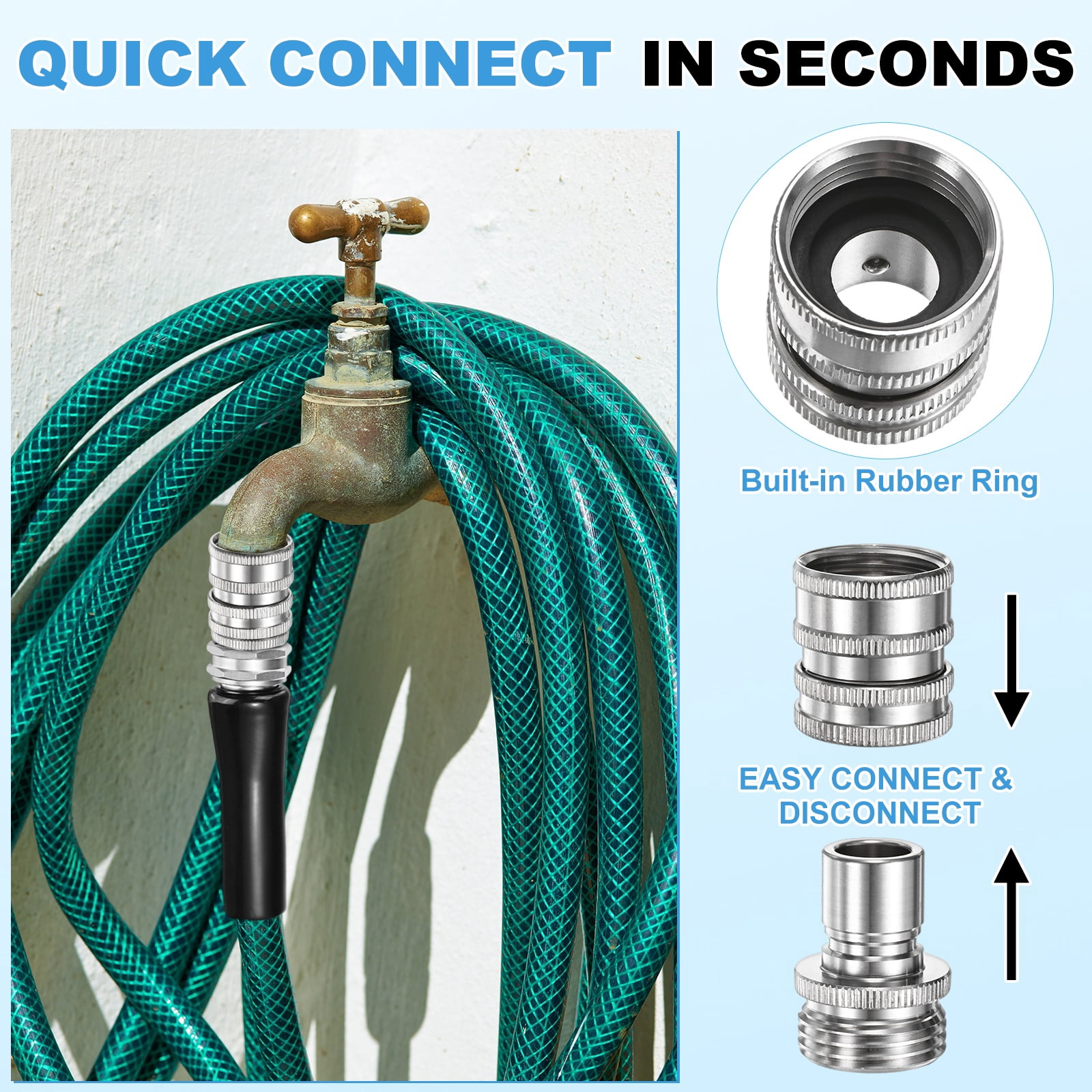 3 Set Garden Hose Quick-Connect, 3/4 Inch GHT Stainless Steel Water Hose Fitting