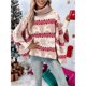 thumbnail image 4 of Suéter Navideño para Mujer, Poncho de Punto Holgado de Larga con Estampado de Copos de Nieve y de Murciélago. Rosa M, 4 of 10
