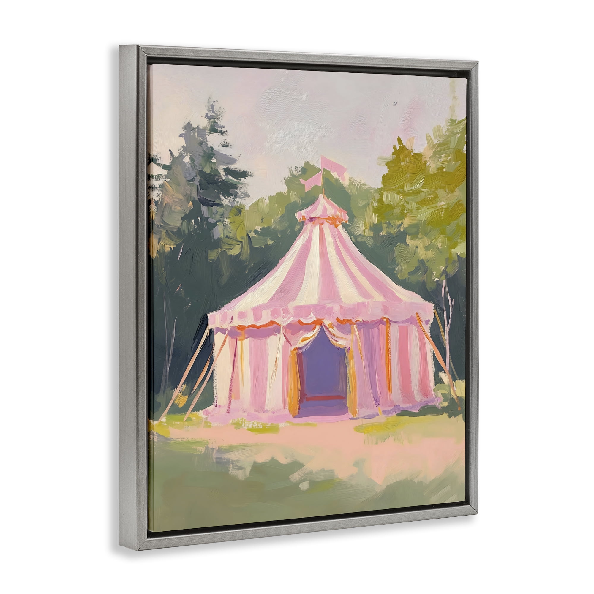 Stupell Industries Pink Circus Tent in Meadow Gray Framed Floater Canvas Wall Art, design by The Prints Vibe