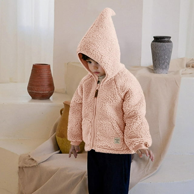 Chaquetas y abrigos casuales con capucha de manga larga, abrigo de pelusa de moda, top de manga larga con cremallera de color sólido para niños, chaqueta casual cálida unisex, blusa de poliéster para