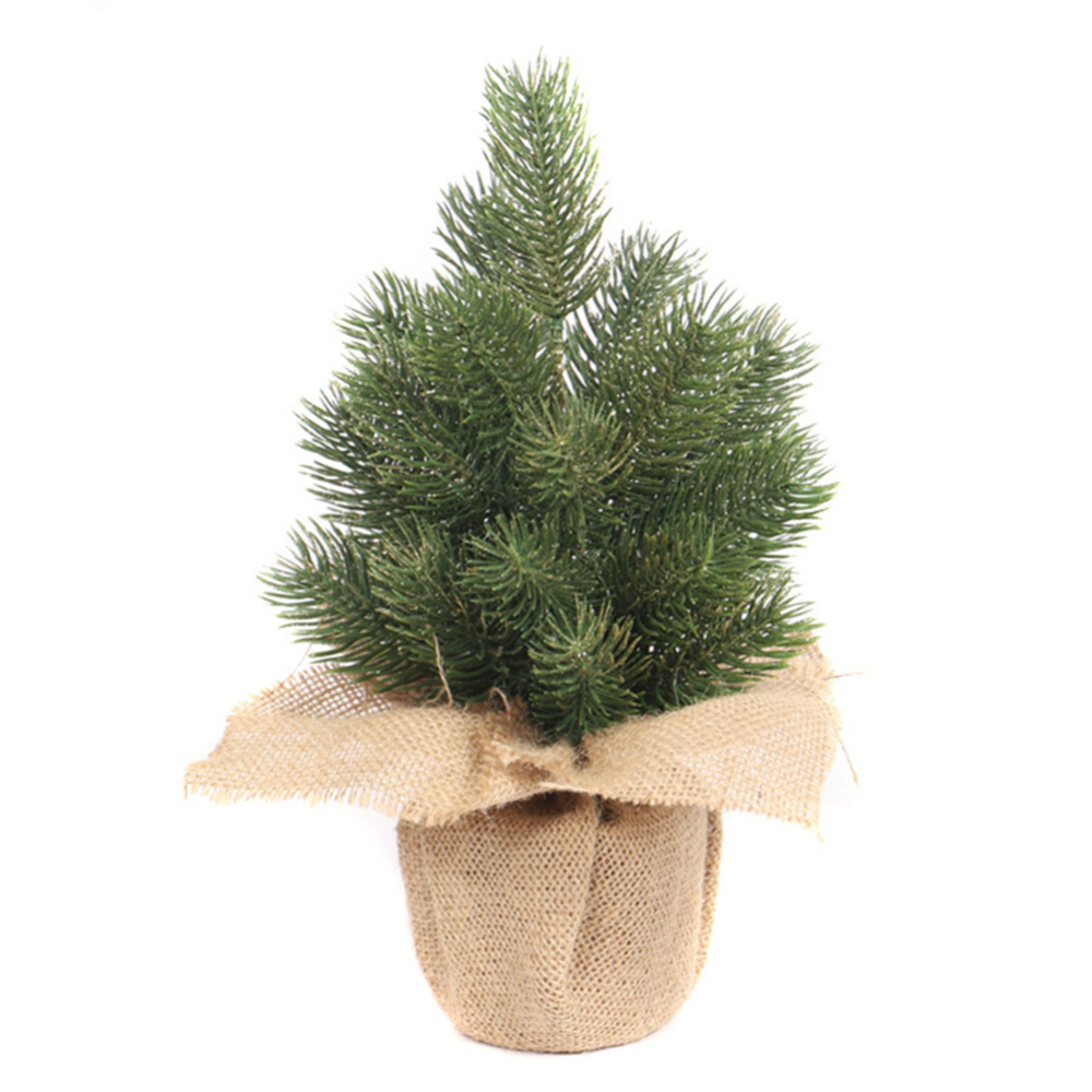 14 Inch Pine Handmade Christmas Tree with Burlap Base Mini Pine