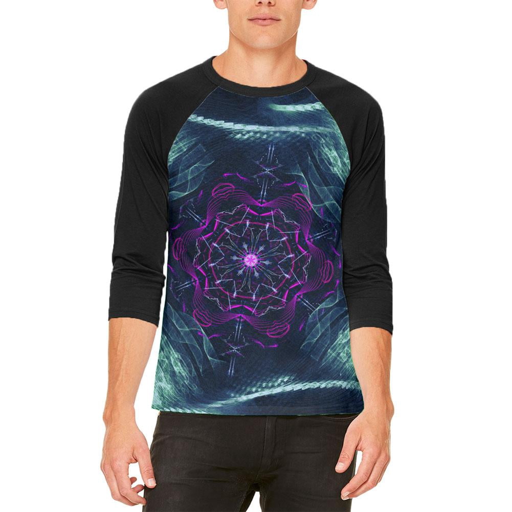 Punk Raglan Fractal Steam Punk Gear Mandala Mens Raglan T Shirt Heather Black-Black ...