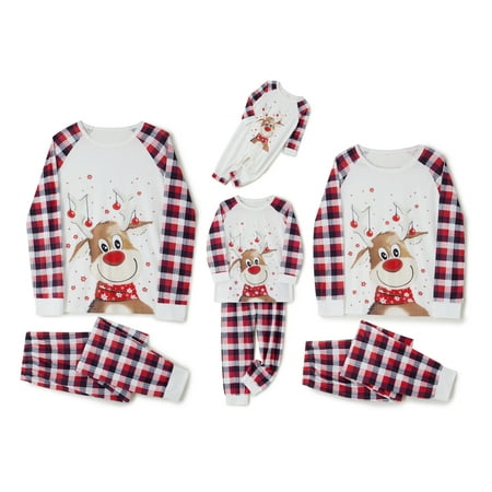 

Gueuusu Christmas Pajamas for Family Couples-2023 Xmas Thanksgiving Holiday Matching Pjs Sets with Reindeer Elk Top Plaid Pants