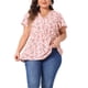 thumbnail image 1 of Blusa de verano de chiffon con cuello en V y cintura fruncida para mujeres de tallas grandes Agnes Orinda, de manga corta, estampado floral pequeño, 4X, color rosa, 1 of 5