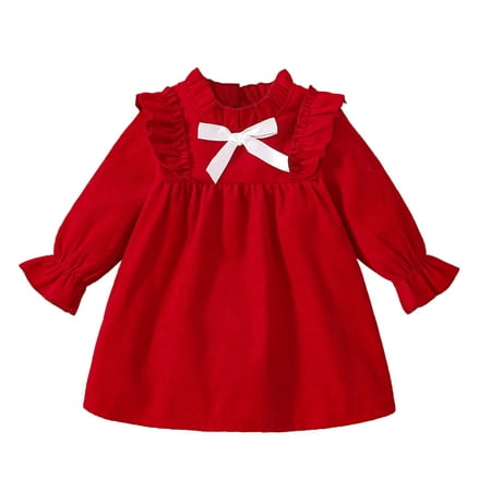 

nsendm Dressed for Girls Toddler Kids Girls Infant Fashionable Soild Bowknot Long Girls Size 10 Christmas Dress Red 6-9 Months
