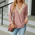 thumbnail image 5 of WREESH Womens Fashion Dressy Tops Solid Color Jacquards V-Neck Lace Long Sleeve Loose T-Shirt Pullover Hot Pink, 5 of 7
